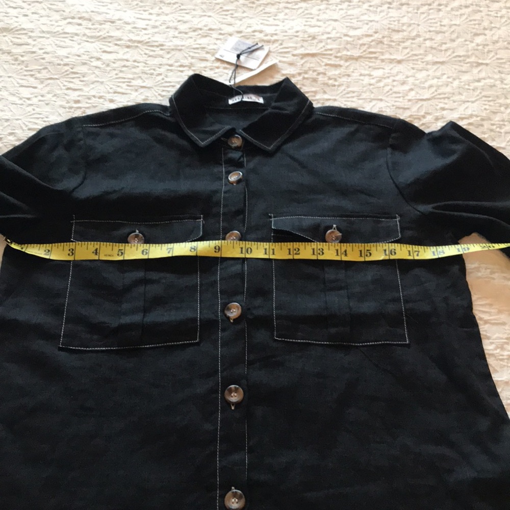 Black linen blouse with white stitching - Picture 8 of 11